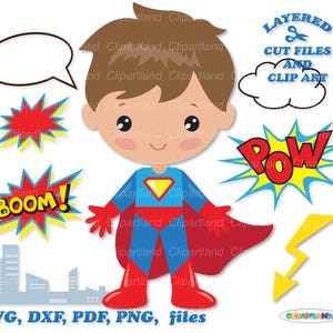 Download INSTANTÂNEO. Arquivos de corte e clip art de menino super-herói de desenho animado fofo. Uso pessoal e comercial. S_9.