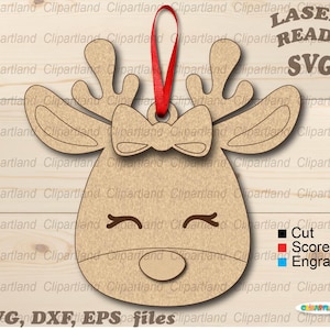 INSTANT Download. Reindeer face Christmas ornament. Christmas plywood ornament DIY paintable laser ready svg. R_2.