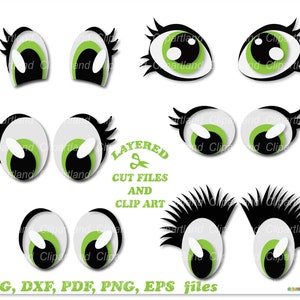 Directe download. Leuke cartoon groene ogen gesneden bestanden en illustraties. Persoonlijk en commercieel gebruik. E_10.