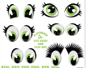 Cartoon Green Eyes Clipart & Cut Files (Digital Download)