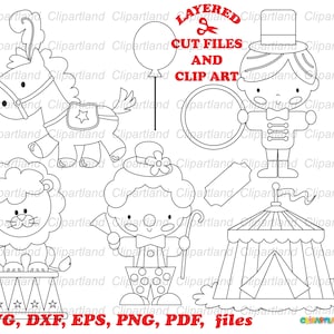 DIRECT downloaden. Leuk retro circus overzicht bundel knipbestand en illustraties. Persoonlijk en commercieel gebruik. C_10.