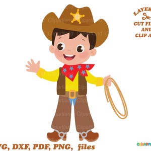 Descarga instantánea. Archivo SVG y clip art de un pequeño vaquero. Uso personal y comercial. C_37.