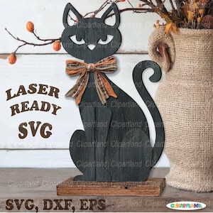 INSTANT Download. Halloween black cat shelf sitter for laser cutting. Glowforge, cnc laser file svg. C_3.