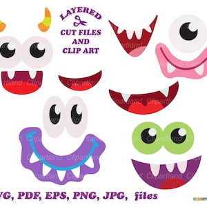 SOFORTIGER Download. Niedliche Monster Gesicht Teile svg Schnittdateien und ClipArt. Persönliche und kommerzielle Nutzung. M_41.