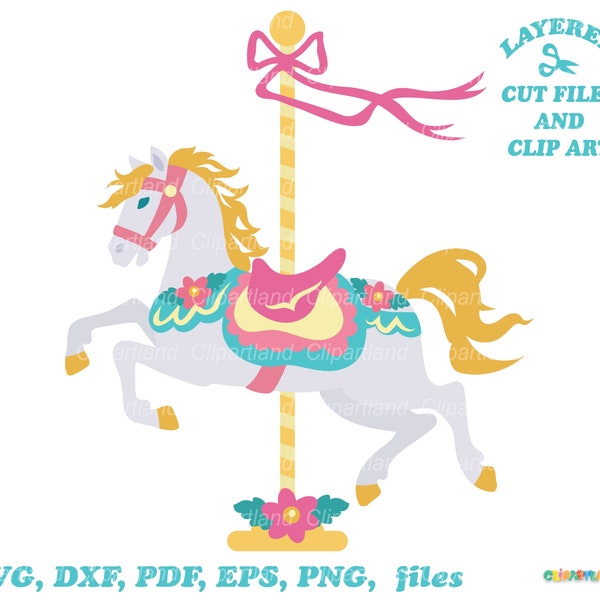 INSTANT Download. Cute carousel horse girl svg, dxf cut files and clip art. C_4.