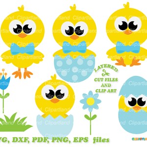 Descarga instantánea. Lindo pollito de Pascua corta archivos y imágenes prediseñadas. ¡La licencia comercial está incluida! C_27.