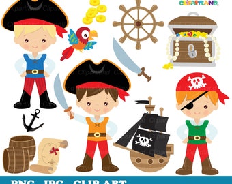 Descarga instantánea. Clipart de niño pirata. CP_82. Uso personal y comercial.