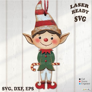 INSTANT Download. Christmas elf ornament for laser cutting. Glowforge, cnc laser file svg. E_4.