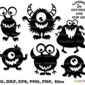 Directe download. Leuke en grappige kleine monster silhouet gesneden bestanden en illustraties. Commerciële licentie is inbegrepen! M_55.