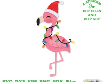 INSTANT Download. Personal and commercial use is included! Christmas flamingo svg, dxf cut files and clip art. F_5.