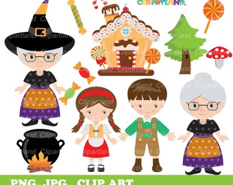 INSTANT Download.  Hansel and Gretel clip art. CHG_2_Hansel_Gretel. Personal and commercial use.