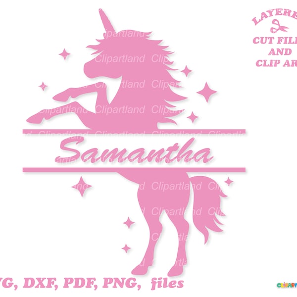 INSTANT Download. Pretty pink unicorn silhouette split monogram svg cut file and clip art. Personal and commercial use. U_6.