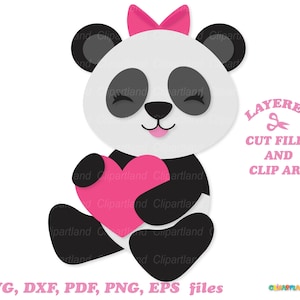 SOFORTIGER Download. Niedliche Valentine Panda Mädchen geschnitten Datei und Clip Art. Persönliche und kommerzielle Nutzung. P_15.