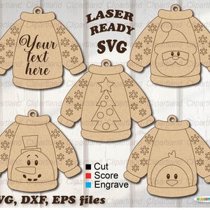 Download INSTANTÂNEO. Kit de pintura SVG. Enfeite de madeira compensada de suéter de Natal vintage, pacote pintável faça você mesmo. Arquivo de corte SVG para laser. S_1.