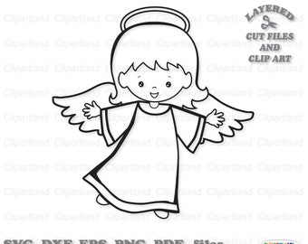 INSTANT Download. Cute girly angel outline svg cut files and clip art. Digital stamp. Coloring page. Personal and commercial use. A_5.