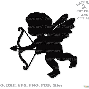 Descarga instantánea. Linda silueta de Cupido svg archivo de corte y clip art. Uso personal y comercial. C_2.