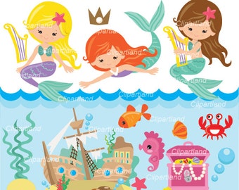 INSTANT Download. Mermaids clip art.  Personal and commercial use. Cm_71.