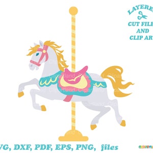 Directe download. Schattig carrousel paard meisje SVG, DXF gesneden bestanden en illustraties. C_3.