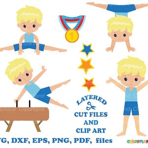 Descarga instantánea. Gimnasia chico rubio svg archivos cortados y imágenes prediseñadas. Uso personal y comercial. G_6.