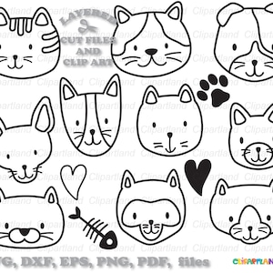 Téléchargement instantané. Fichier de coupe svg visage de chat mignon et clipart. La licence commerciale est incluse ! Cf_1.