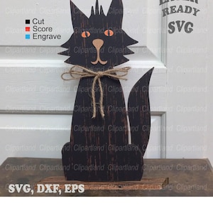 INSTANT Download. Halloween black cat shelf sitter for laser cutting. Glowforge, cnc laser file svg. C_5.