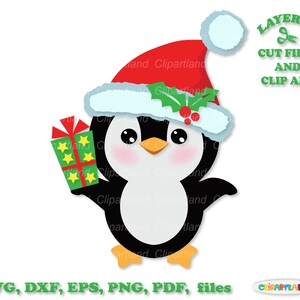 Download instantâneo. Pinguim de Natal fofo svg, arquivos de corte dxf e clipart. P_19.