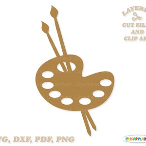 INSTANT Download. Artist palette with brushes silhouette svg cut file and clip art. Personal and commercial use. P_2.