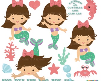 Cute Mermaid SVG Clipart Bundle (Digital Download)