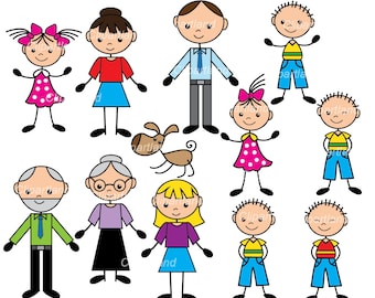 Stick Figure Family Clipart, PNG Illustration (Instant Download)