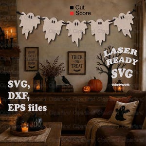 Halloween-vektorfil med flygande spöken och två designer. Laserskuren fil SVG (digital nedladdning)