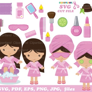 即時ダウンロード。かわいいスパガール。SVG カット ファイル。Spa_1。個人および商用利用可能。