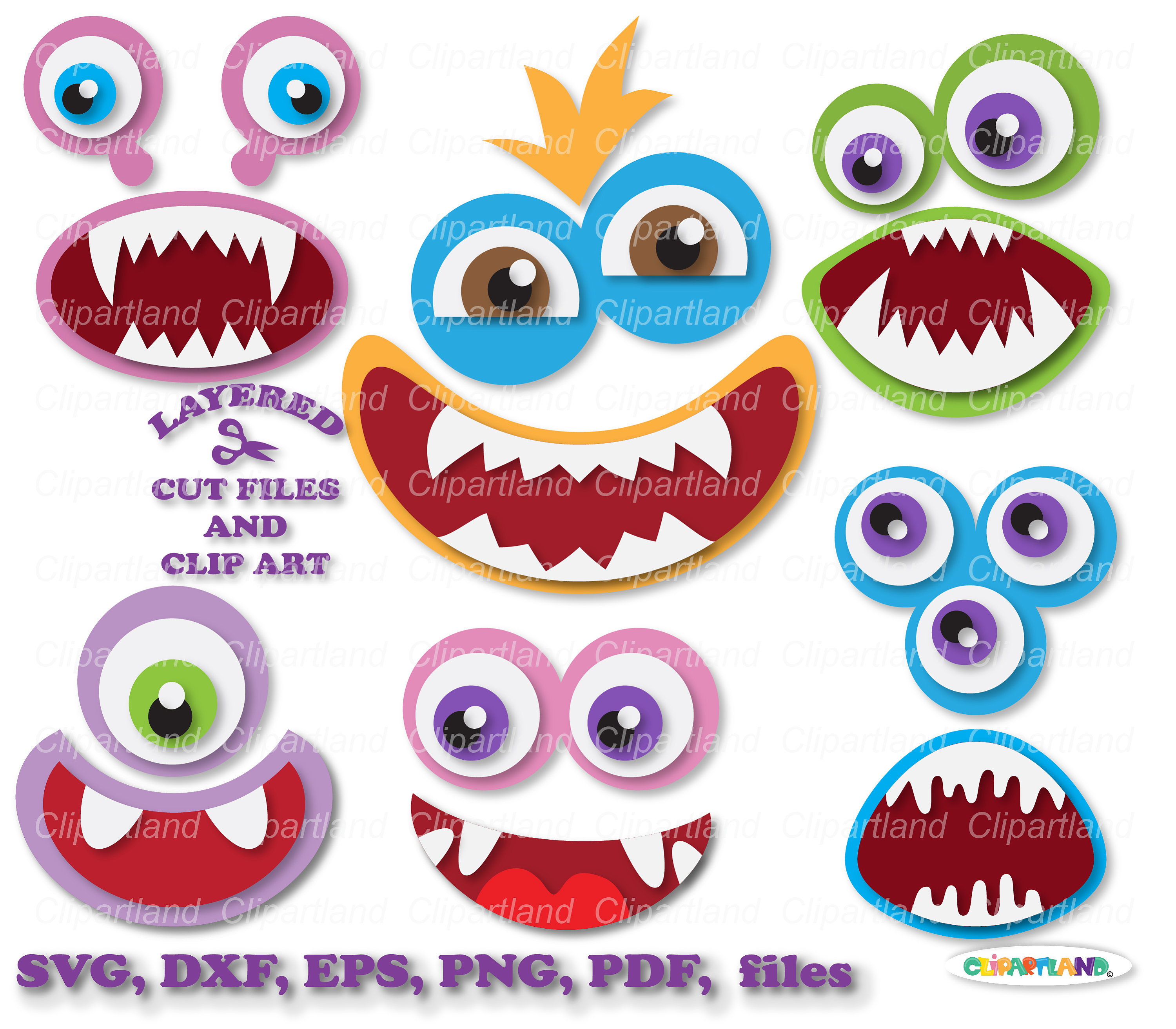 INSTANT Download. 6 Monster Smiling Face Svg Cut Files. Personal