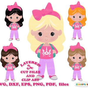 INSTANT Download. Back to school. Cute student girl svg cut file and clip art. Commercial license is included ! Sg_7.