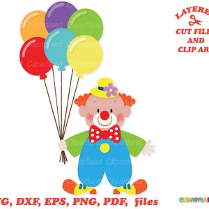Descarga instantánea. Lindo archivo de corte svg payaso de circo retro y clip art. C_17.