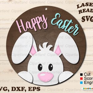 SOFORTIGER Download. Happy Easter bunny Türschild zum Laserschneiden. Türschild. Glowforge, cnc Laserdatei svg. B_1.