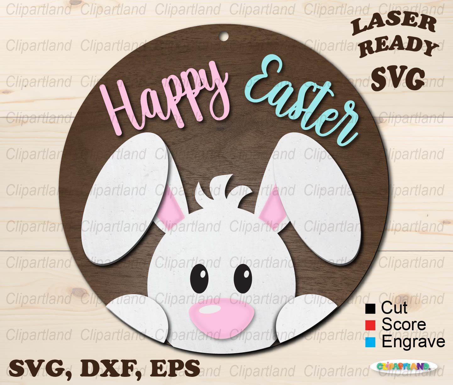 INSTANT Download. Happy Easter bunny door hanger for laser cutting. Door sign. Glowforge, cnc laser file svg. B_1.