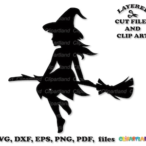 INSTANT Download. Pretty witch silhouette svg cut file and clip art. Commercial license is included ! W_27.
