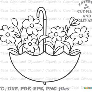 SOFORTIGER Download. Niedliche florale Regenschirm-Svg-Dateien und ClipArt. Digitaler Stempel. Ausmalvorlage. Persönliche und kommerzielle Nutzung. U_4.
