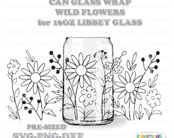 Wildflower Libbey Glass Wrap SVG PNG DXF, 16oz Can Glass (Digital Download)