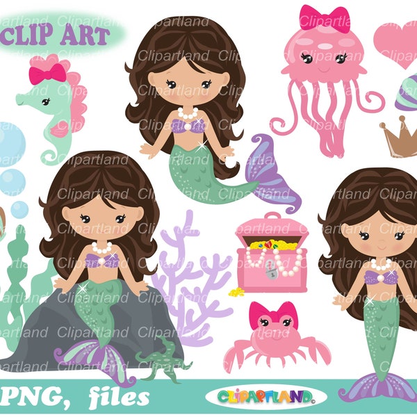 INSTANT Download. Cute mermaids clip art. Personal and Commercial use included! M_125.