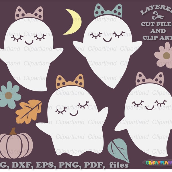 INSTANT Download. Cute girly Halloween ghost with the pumpkin svg cut file and clip art. Commercial license is included ! G_26.