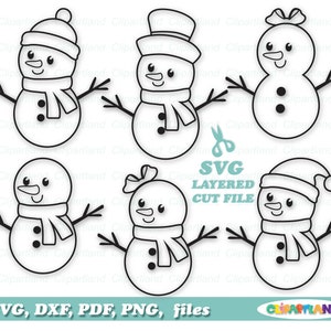Descarga instantánea. ¡El uso personal y comercial está incluido! Lindo muñeco de nieve navideño svg, archivos cortados dxf y imágenes prediseñadas. T_8.
