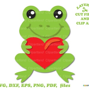 Téléchargement instantané. Mignon petit fichier svg grenouille de la Saint-Valentin coupé et clipart. F_12.