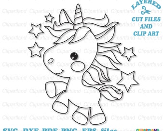 Unicorn Digital Stamp, Coloring Page, SVG Cut File (Commercial License)