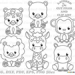 Téléchargement instantané. La licence commerciale est incluse ! Svg de bébé mignon assis dans la jungle, fichier coupé et clipart. Jba_12_bw.