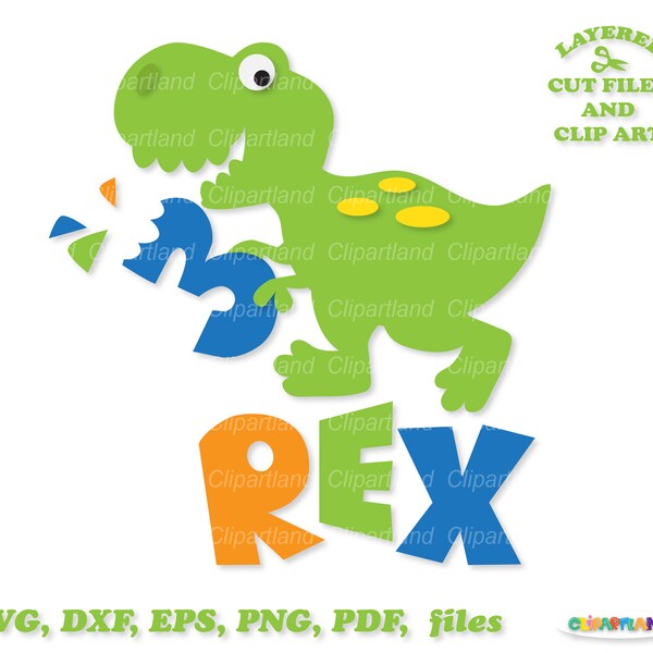 INSTANT Download. Dino birthday Three Rex svg cut files and clip art. Personal and commercial use. Dbrt_6.