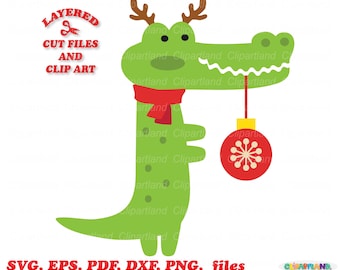 Christmas Crocodile SVG Cut File, Clip Art (Digital Download)