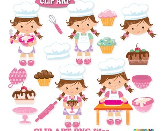 Baking Girl Clip Art Set (PNG, Instant Download)
