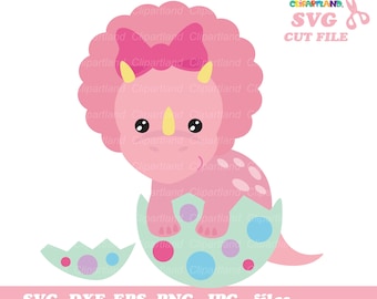 Dino Baby Girl Clipart, SVG Cut File (Digital Download)