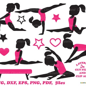 Directe download. Schattig gymnast meisje gesneden bestanden en illustraties. Commerciële licentie is inbegrepen! G_64.